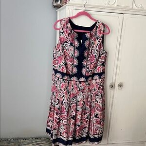 Talbots Pink and Navy Paisley Midi Dress
